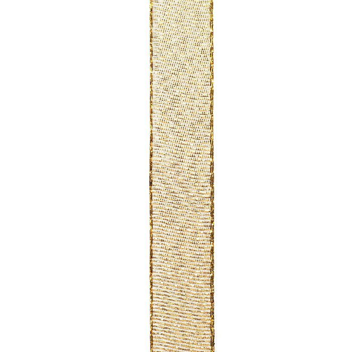 Shop narrow gold Glimmer wired ribbon, 5/8 inch wide, by the yard or 25-yard roll. Complimentary bow making with your ribbon purchase.