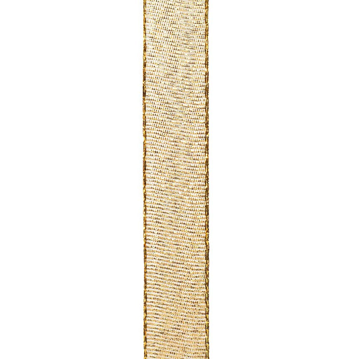 Shop narrow gold Glimmer wired ribbon, 5/8 inch wide, by the yard or 25-yard roll. Complimentary bow making with your ribbon purchase.