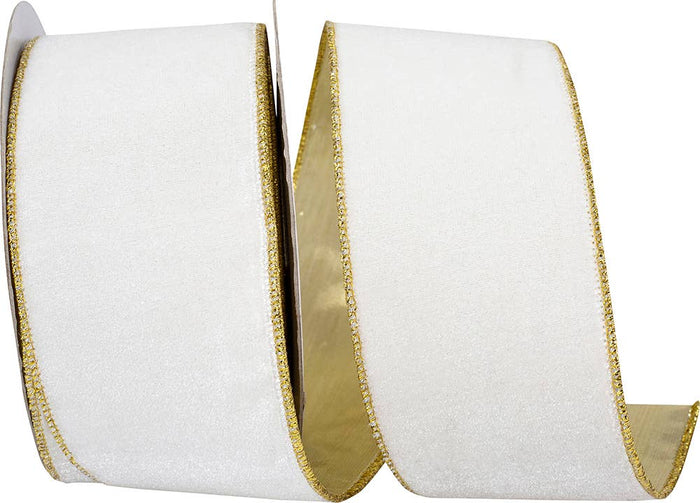 Ivory Velvet Ribbon with Metallic Gold Backing | 2.5”