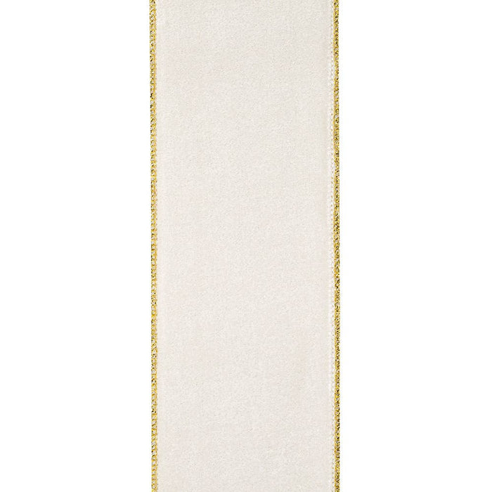 Ivory Velvet Ribbon with Metallic Gold Backing | 2.5”