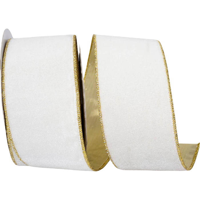 Ivory Velvet Ribbon with Metallic Gold Backing | 2.5”