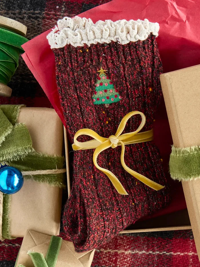 Little Things Embroidered Socks - Christmas Tree-view 1