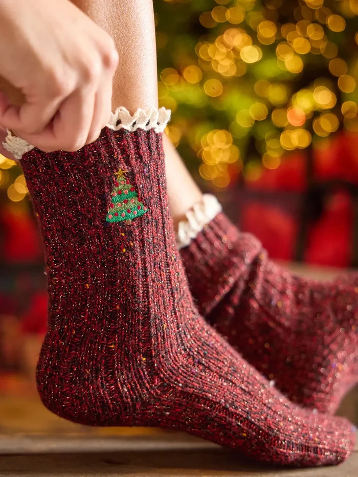 Little Things Embroidered Socks - Christmas Tree-view 2