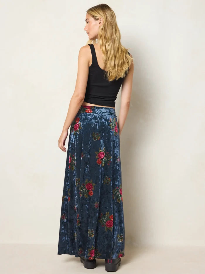 Moment In Time Velvet Maxi Skirt - Mystic Bouquets Blue-view 4