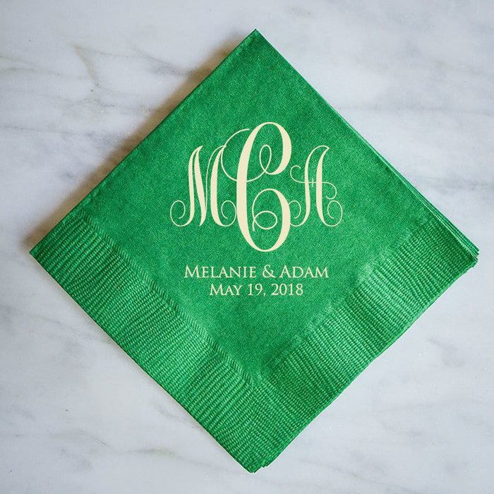 Monogram Script Wedding Napkins - 100