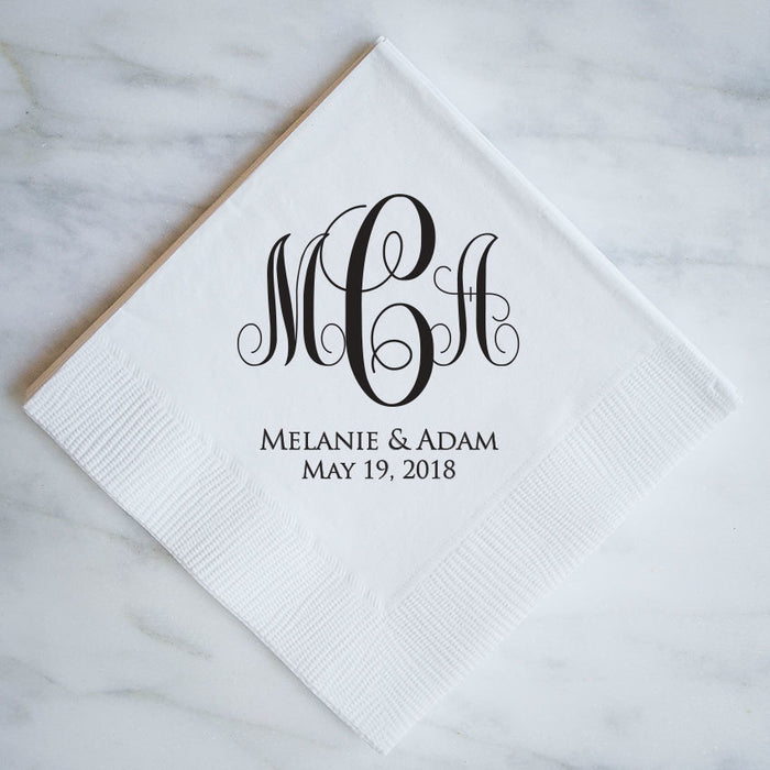 Monogram Script Wedding Napkins - 100