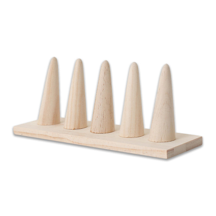 Natural Wood Straight 5 Finger Ring Display