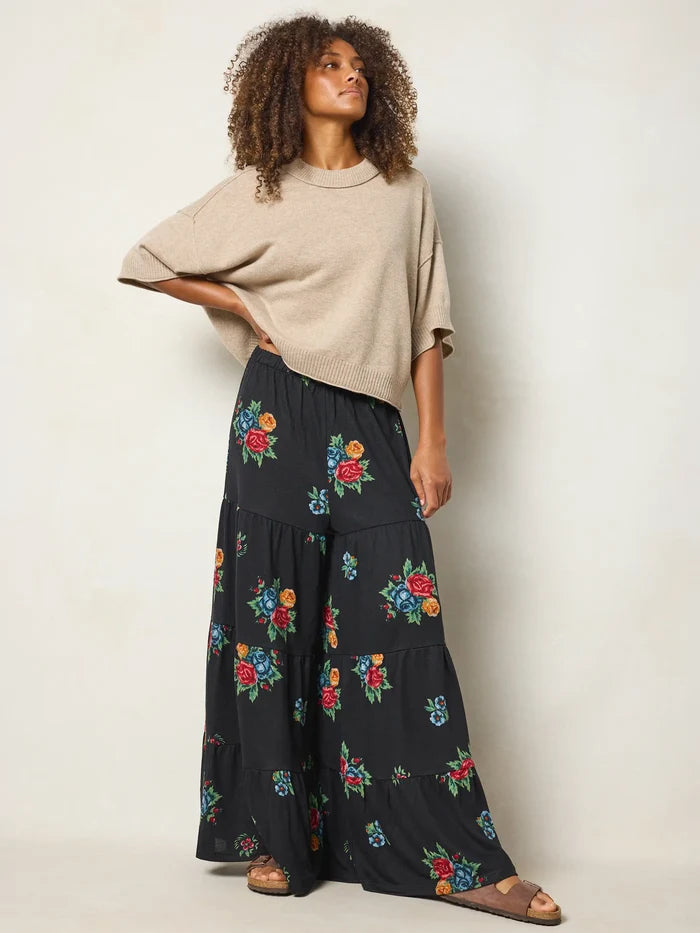Patti Knit Palazzo Pants - Mystic Bouquets Black-view 1