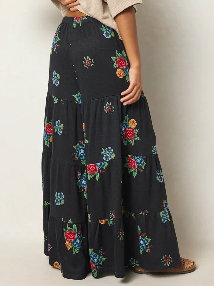 Patti Knit Palazzo Pants - Mystic Bouquets Black-view 2