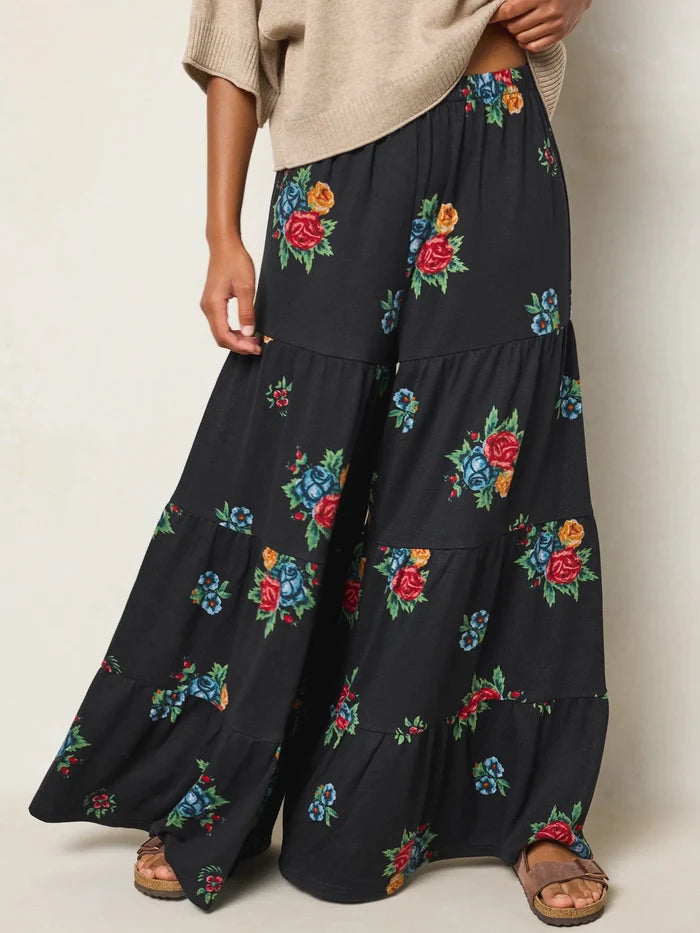 Patti Knit Palazzo Pants - Mystic Bouquets Black-view 3