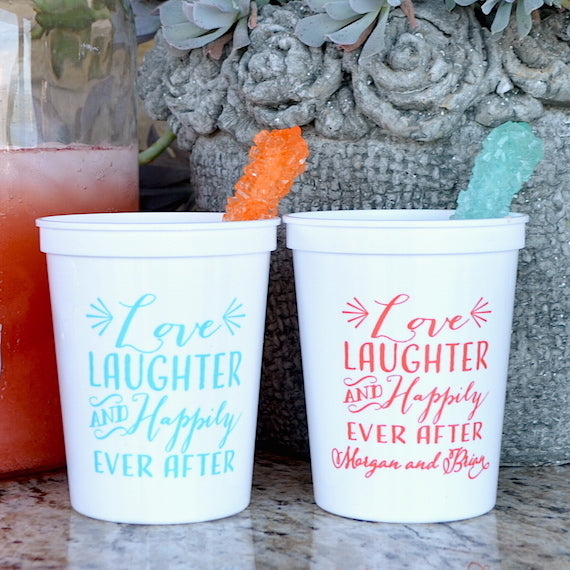 Personalized Love Laughter Happily Every After Cups