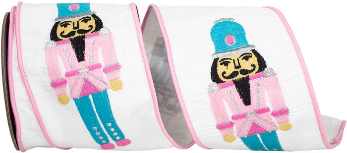 Pink & Turquoise Embroidered Nutcracker Ribbon | 4”