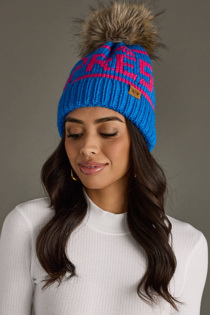 Pom Hat-Blue & Pink Apres