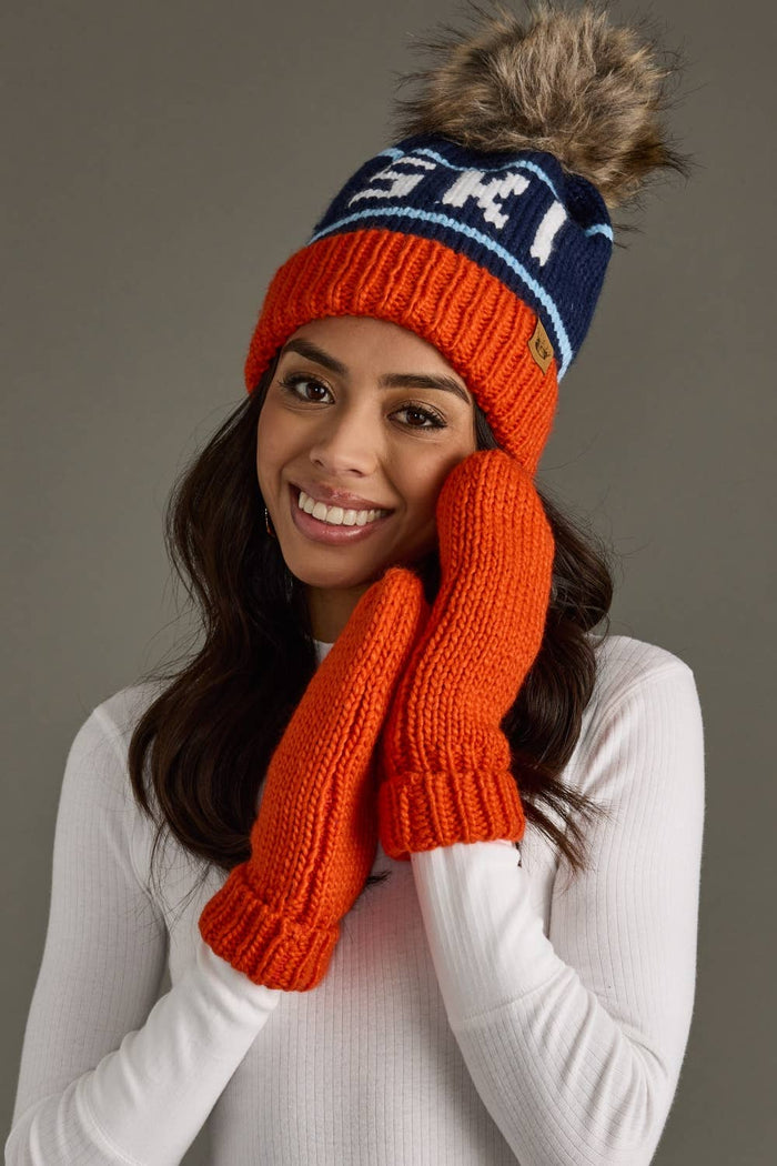 Pom Hat-Orange, Navy & Lt. Blue Ski