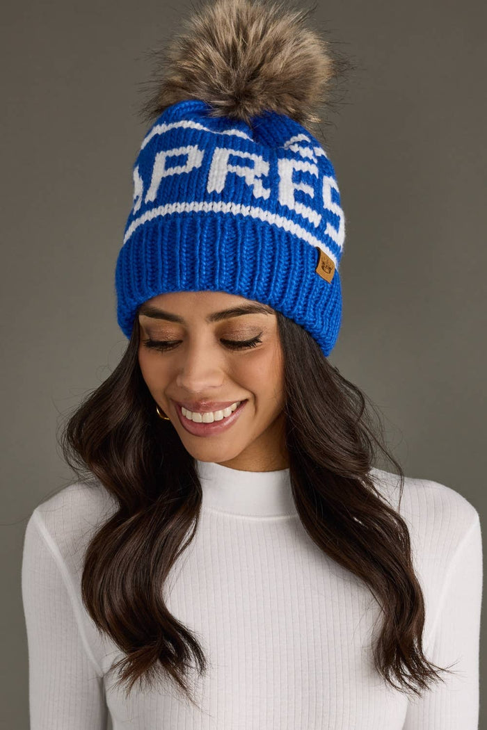 Pom Hat-Royal Blue & White Apres