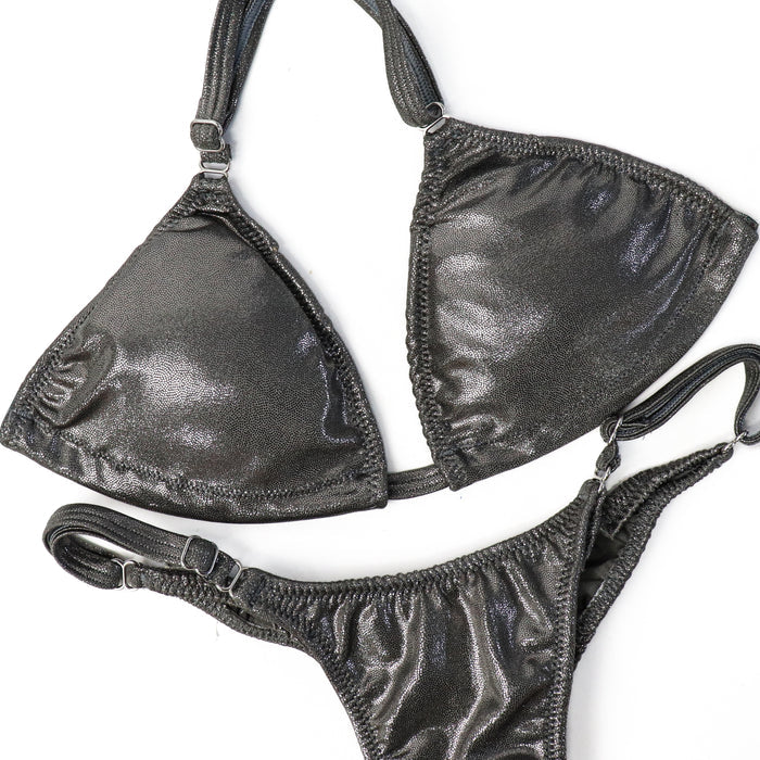QS ST: Hologram Silver Posing Practice Suit. Small/Pro, Petite Rise.  Angel Competition BikinisThe best NPC Competition Suits for the Bikini Division, Fit Model Division Suits, and bodybuilding suits.