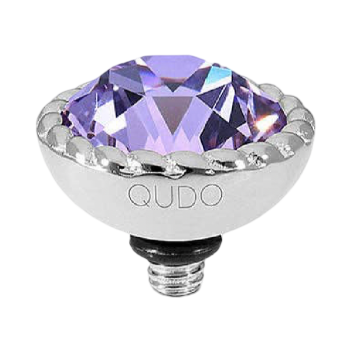 QUDO Bocconi silver interchangeable jewelry topper with faceted violet crystal and crystal-accented edge