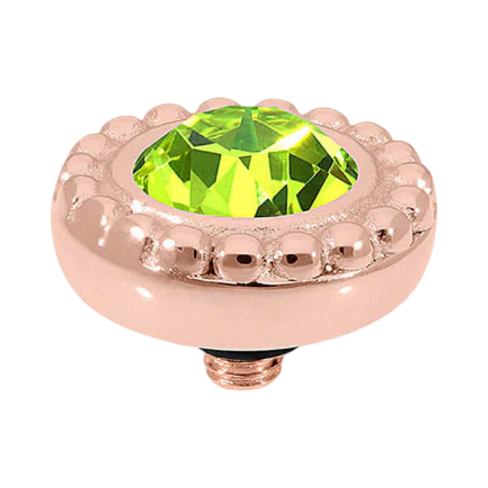 QUDO Ghiare rose gold, QUDO interchangeable jewelry, green crystal jewelry, gold crystal jewelry, rose gold crystal topper, Swarovski crystal jewelry, interchangeable jewelry topper, green and gold jewelry, statement crystal jewelry, QUDO top