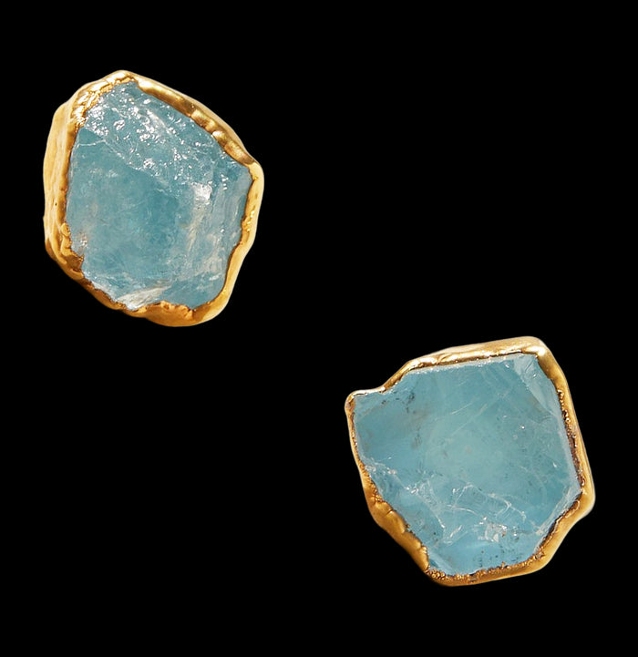 Raw Aquamarine Stud Earrings-Earrings-Dani Barbe-PaxtonGate