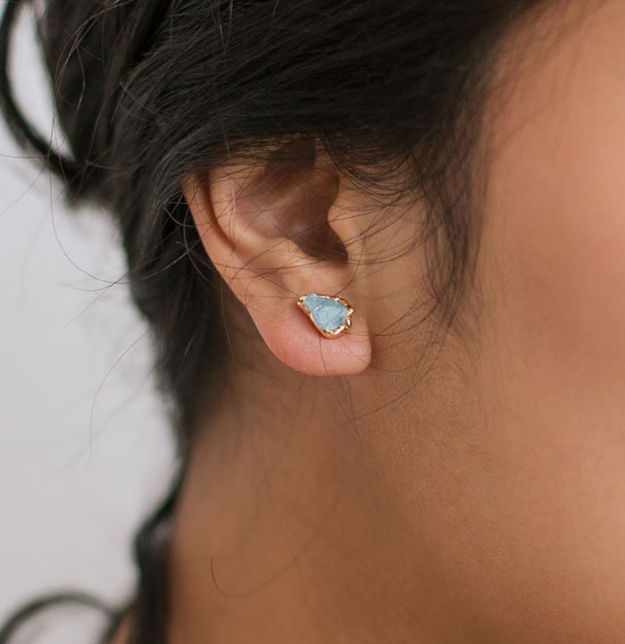 Raw Aquamarine Stud Earrings-Earrings-Dani Barbe-PaxtonGate