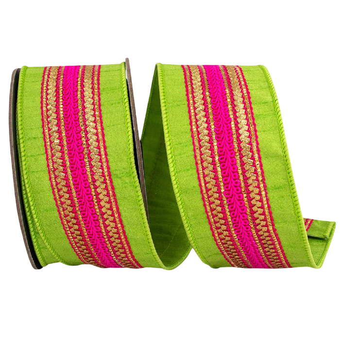 Regal Stripe Ribbon in Lime & Fuchsia | 2.5”