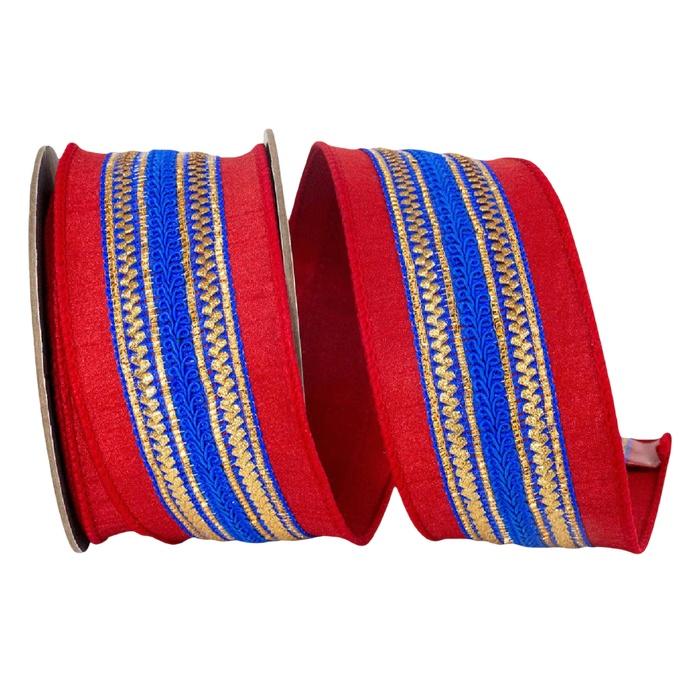 Regal Stripe Ribbon in Red & Royal Blue | 2.5”