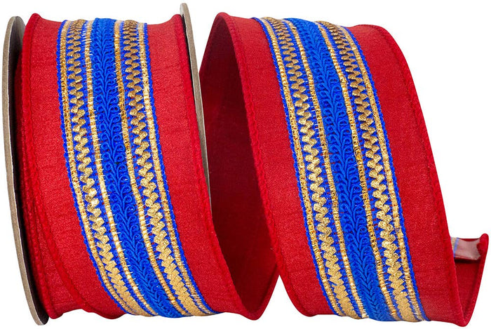 Regal Stripe Ribbon in Red & Royal Blue | 2.5”