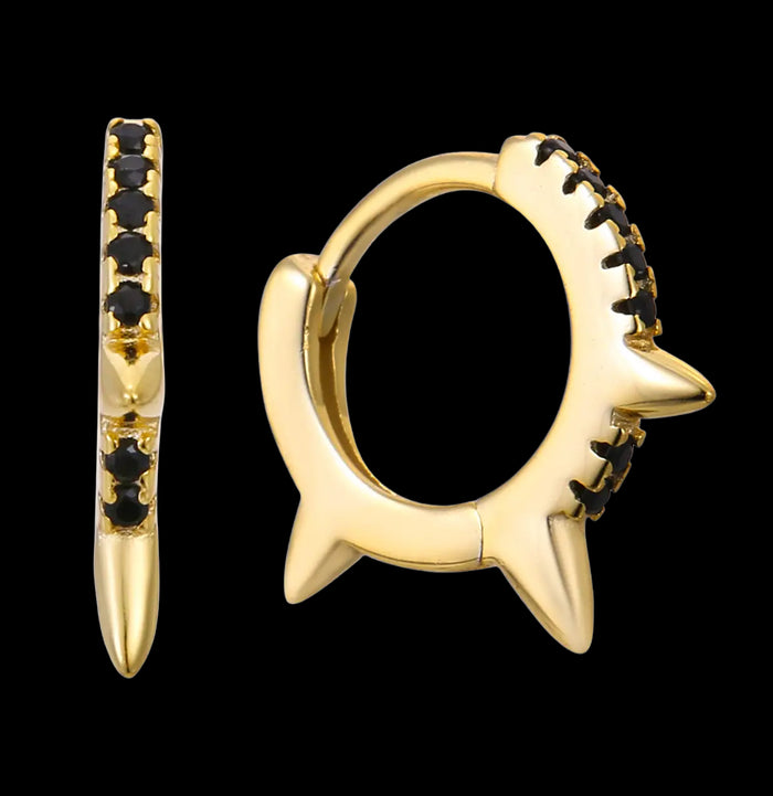 Spike Huggie Earrings Black Onyx-Earrings-Spitfire Girl-PaxtonGate