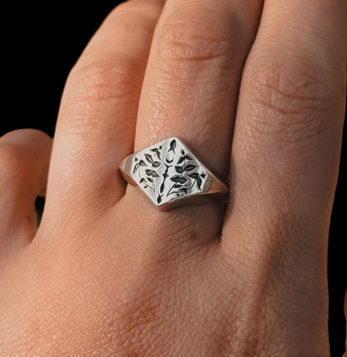 Sterling Silver Lemon Balm Signet Ring-Rings-Acid Queen Jewelry-PaxtonGate