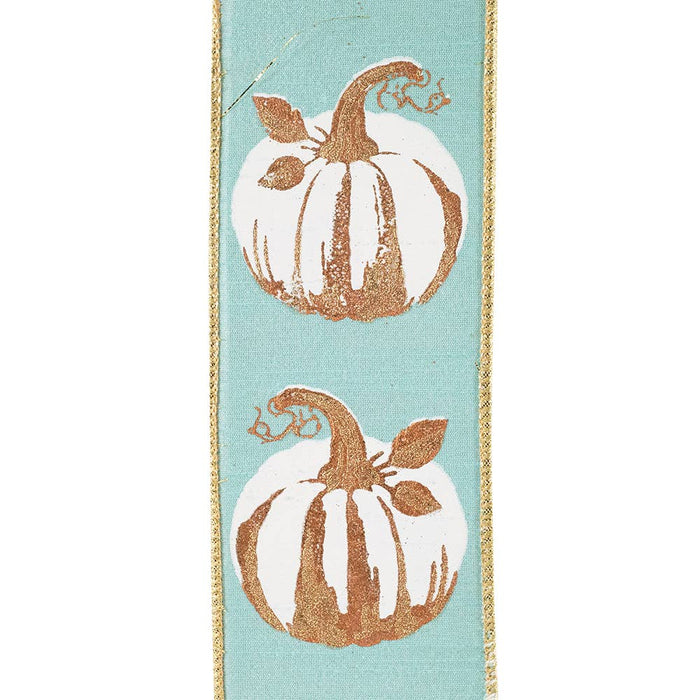 Decorative ribbon with white pumpkins on a light blue background