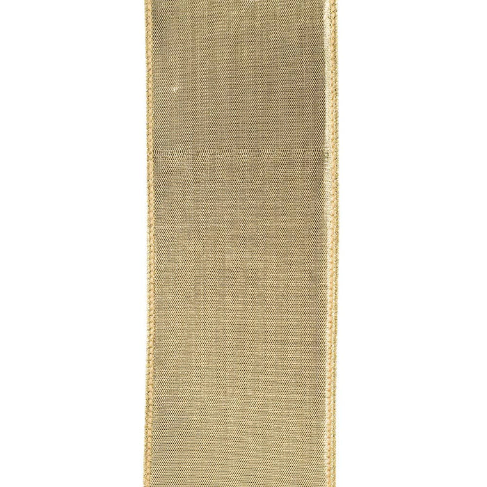 al wired ribbon with white pumpkin motifs, metallic gold accents, and gold reverse, 2.5 inches wide, shown in loose loops for fall wreaths, bows, tablescapes, and gift wrapping.