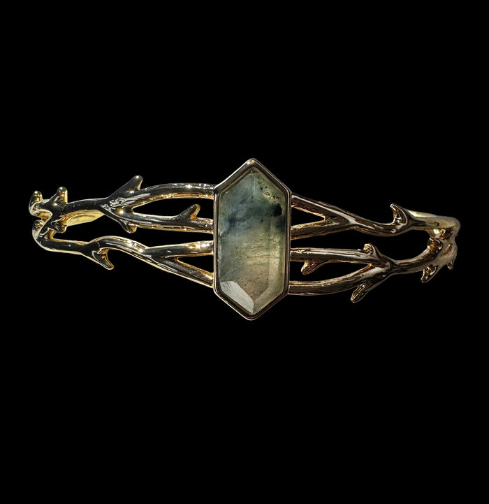 Thorn Cuff Bracelet Gold Plated With Labradorite-Bracelets-Memento Mori Designs NYC-PaxtonGate
