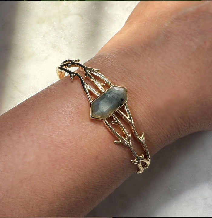 Thorn Cuff Bracelet Gold Plated With Labradorite-Bracelets-Memento Mori Designs NYC-PaxtonGate