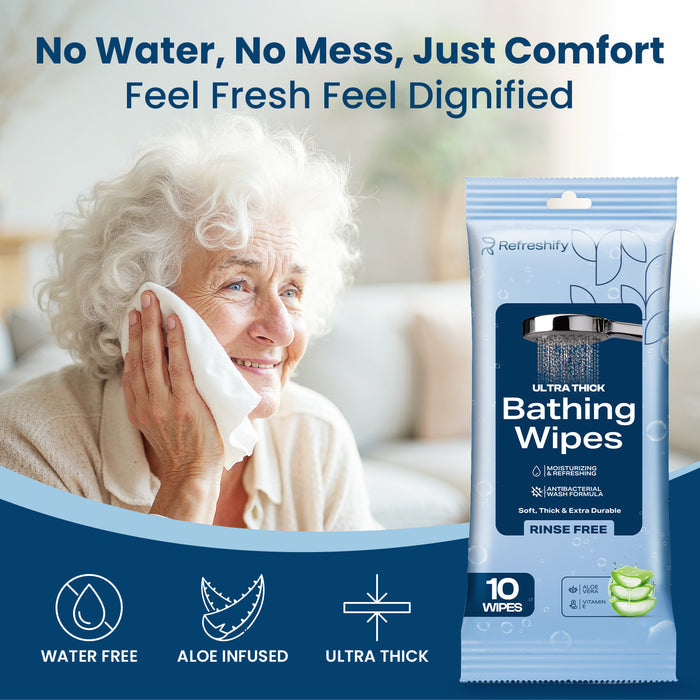 Ultra Thick Shower & Bath Wipes – 100 No Rinse Body Wipes (+ 6 Individual Wipes)