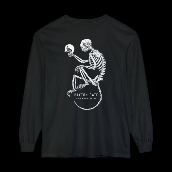 Unisex Paxton Gate Skeletal Monkey Long Sleeve Tee by Zoe Keller-Apparel-Printify-PaxtonGate
