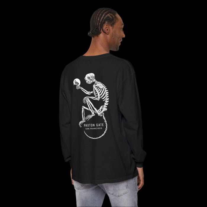 Unisex Paxton Gate Skeletal Monkey Long Sleeve Tee by Zoe Keller-Apparel-Printify-PaxtonGate