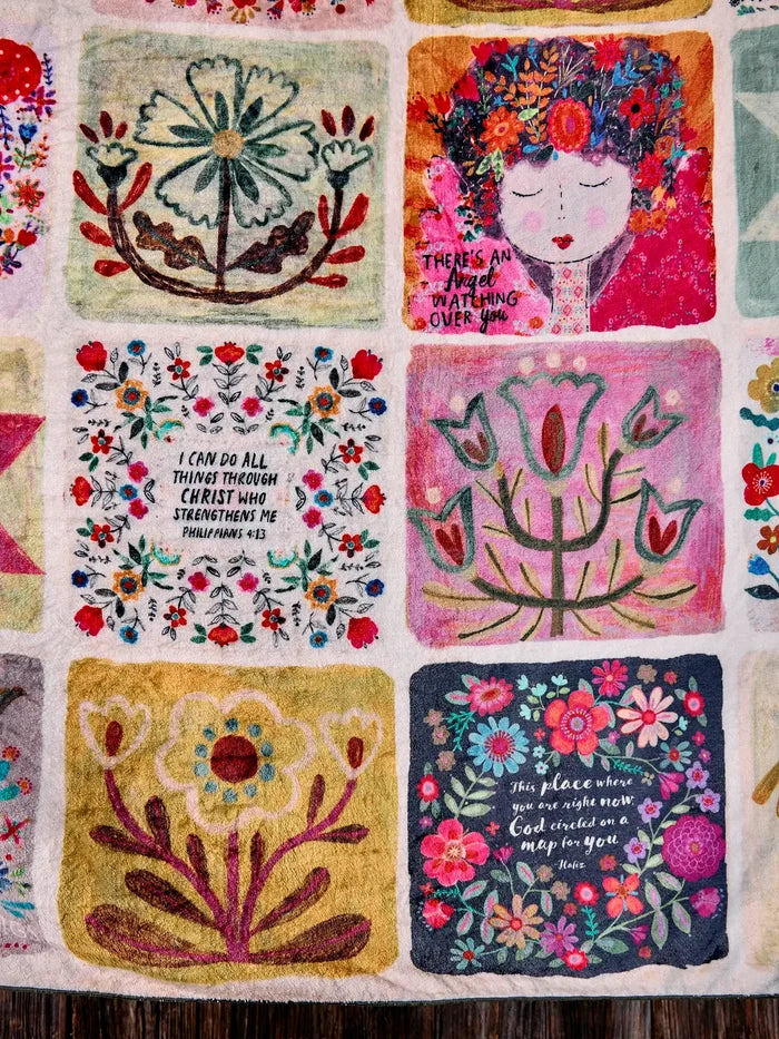 XL Double-Sided Cozy Blanket - Folk Quilt Patchwork Blessings-view 5